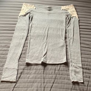 Hollister Grey Embroidered Off The Shoulder Shirt